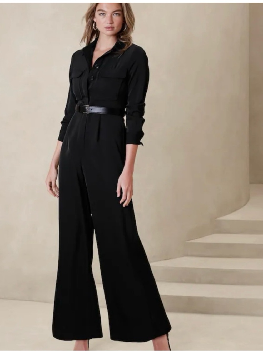 Banana Republic Factory Long Sleeve Black Jumpsuit